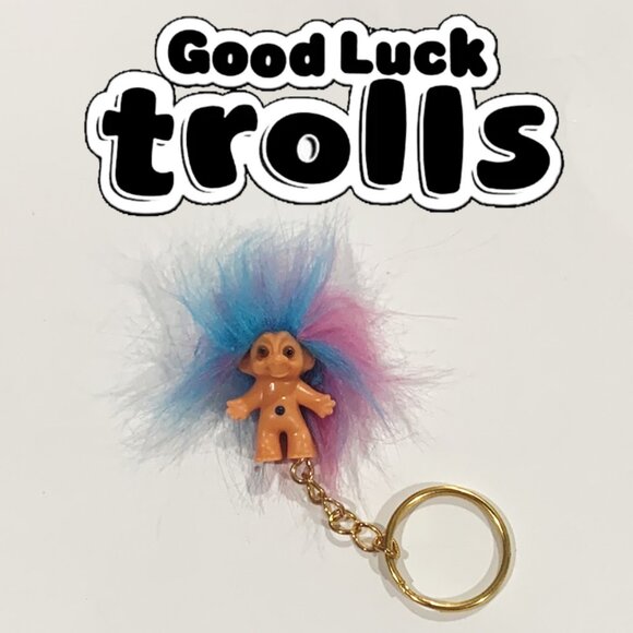 Mini Good Luck Troll Keychain – 3.5 Inch Collectible Blue/Purple - Picture 1 of 5